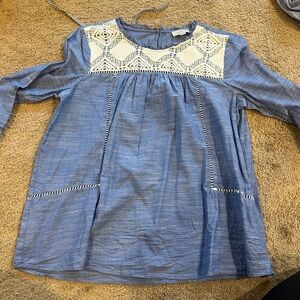 LOFT Navy and Cream Crochet Top